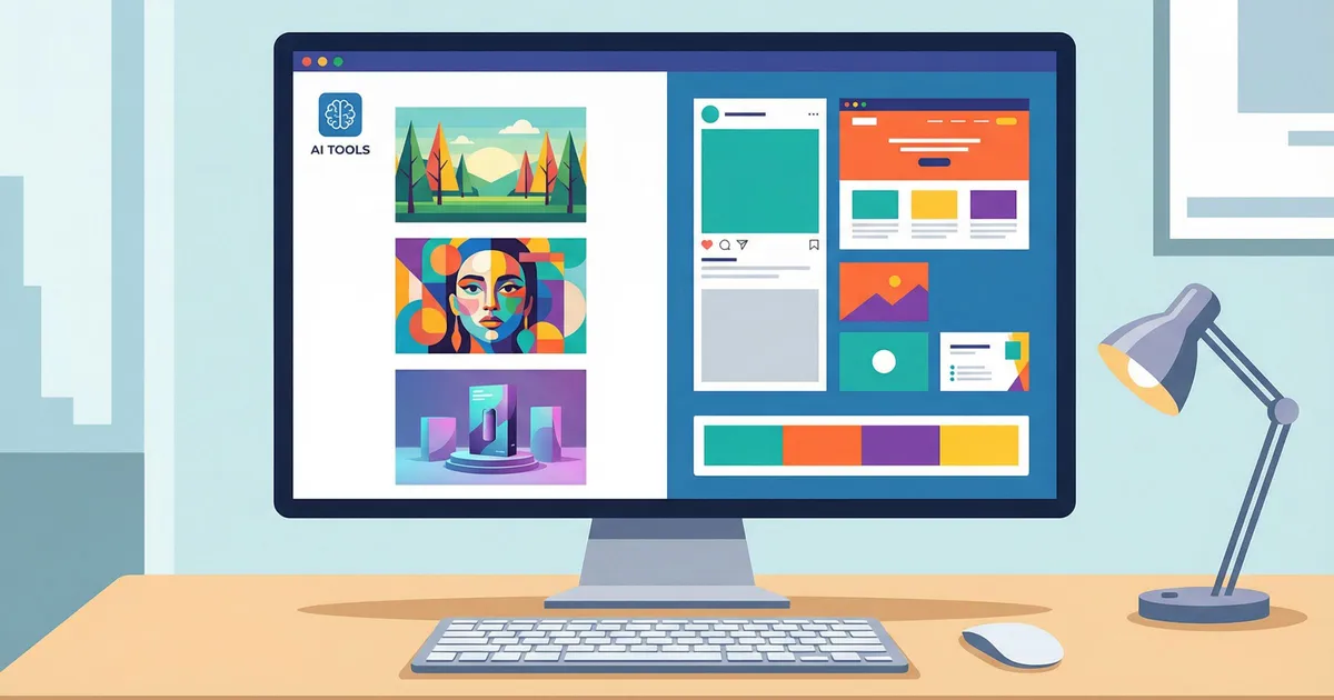 Creative AI-generated images and design templates on screen, showcasing free AI image tools.