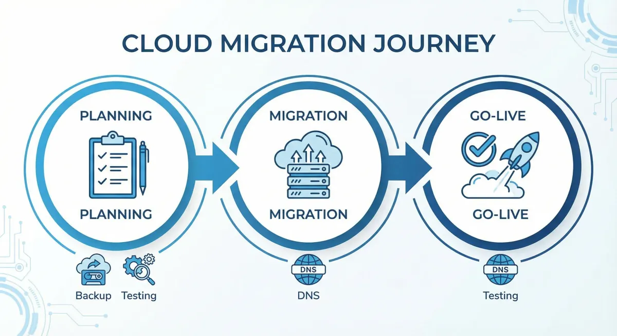 a professional infographic showing the cloud migration journey