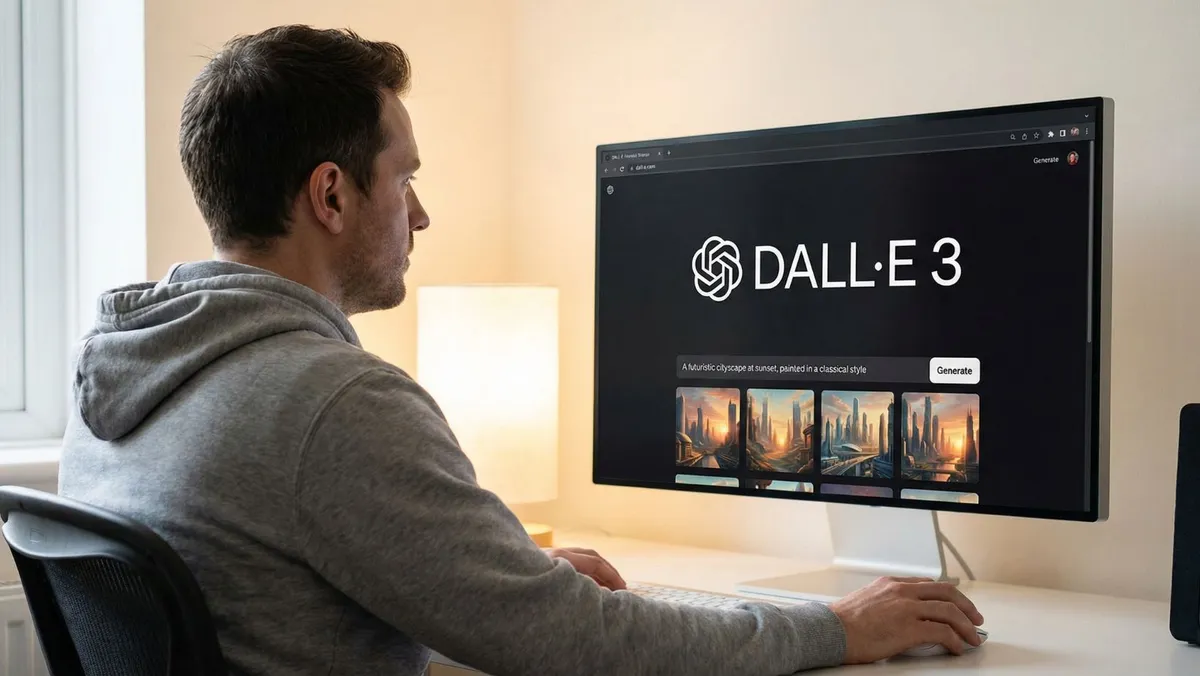 a man generating image using DALL-E 3 in monitor