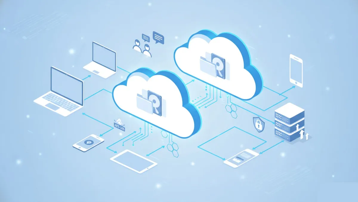 cloud computing illustration showing data stored in floating cloud servers