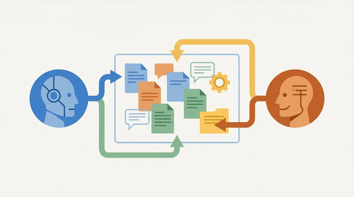 Concept diagram showing ChatGPT and Claude collaborating as a dual AI assistant setup
