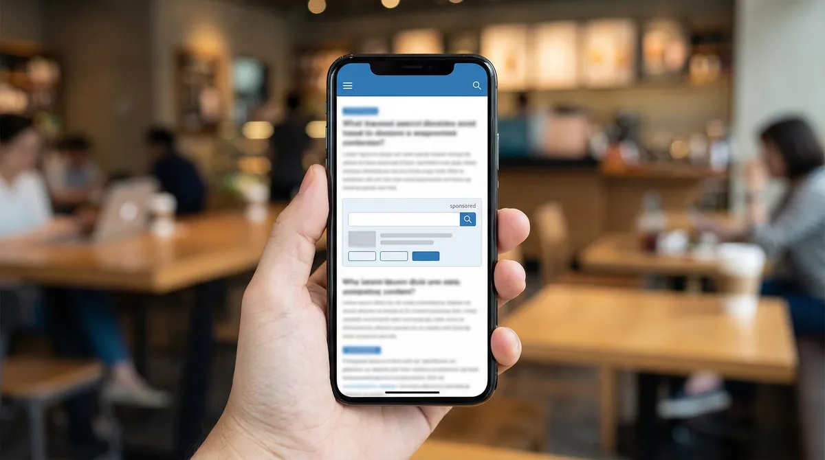 Mobile device showing RSOC ad unit integration on content site