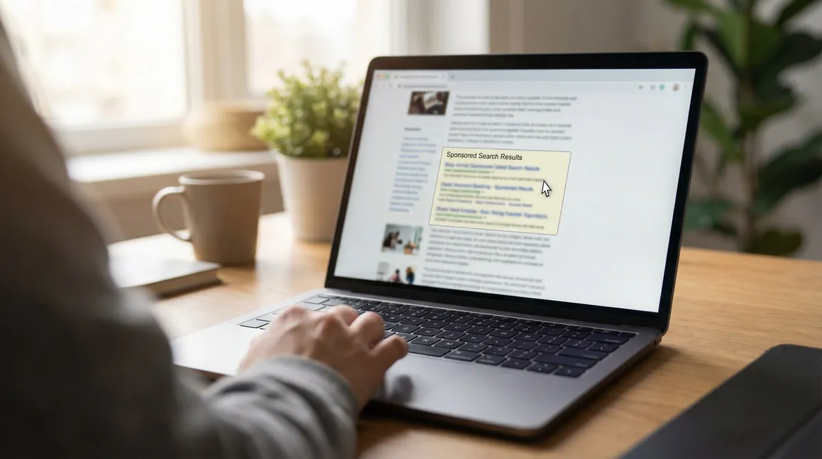 User clicking on contextual search ad within article content