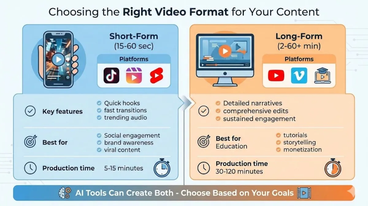 infographic comparing short-form vs long-form video requirements