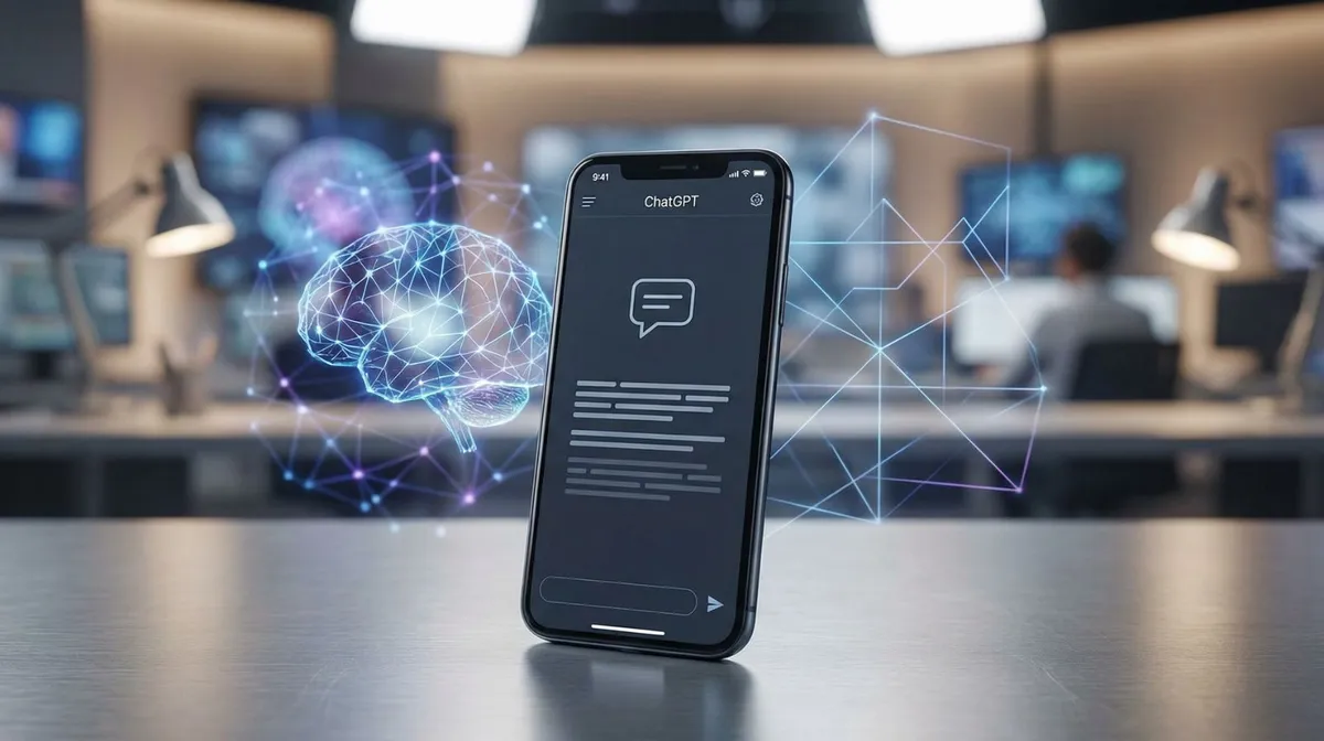 OpenAI leadership news featuring ChatGPT app on smartphone