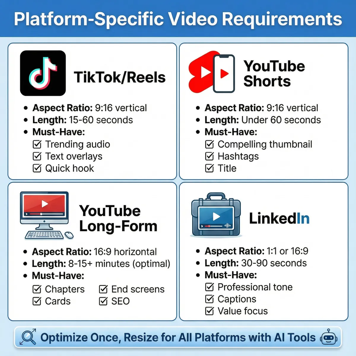 video optimization checklist by platforms infographics