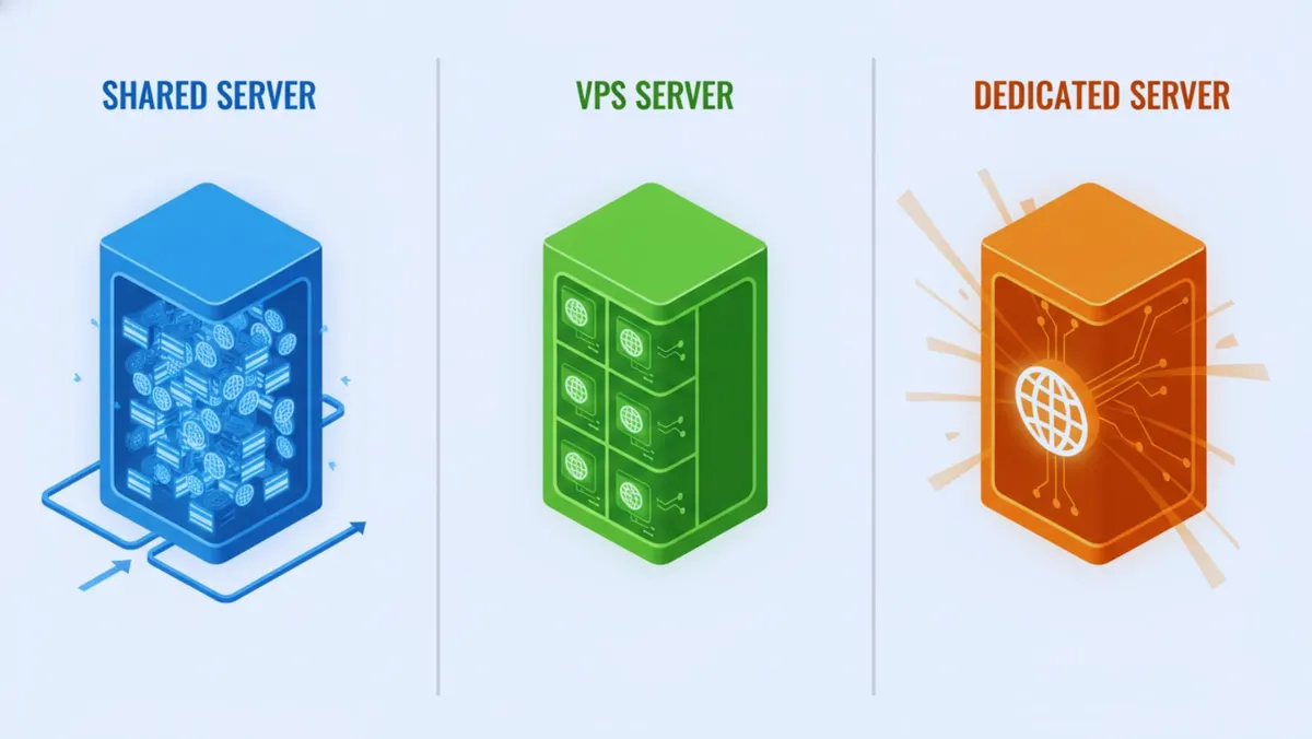 visual comparison of shared, VPS, and dedicated server types