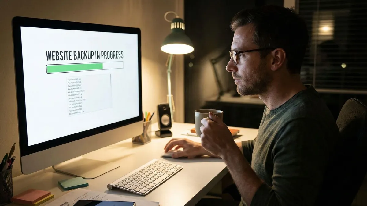 a man taking website backup in monitor
